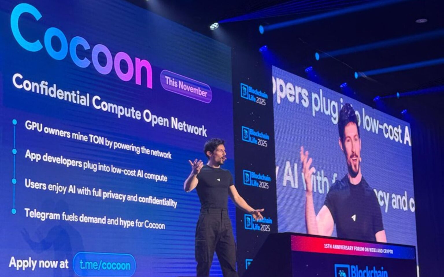 Rede Cocoon lançada por Pavel Durov começa a pagar usuários de GPU em TON Pavel durov conferencia da cocoon