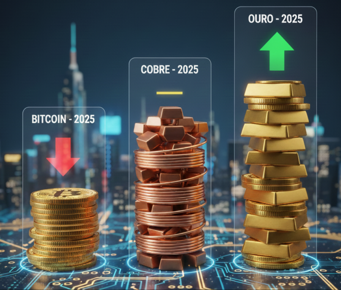 Bitcoin Fica Atrás de Ouro e Cobre em 2025