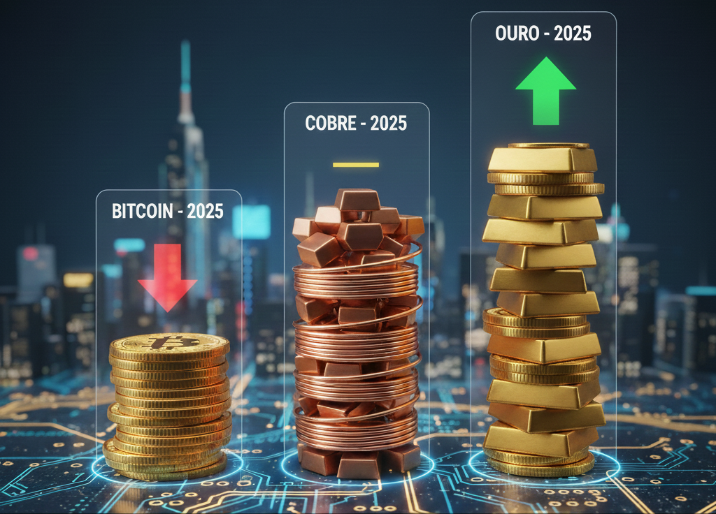 Bitcoin Fica Atrás de Ouro e Cobre em 2025