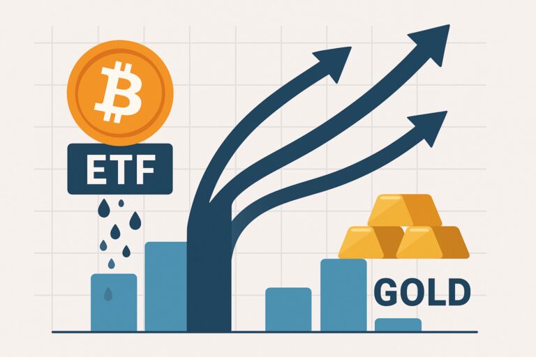 Fluxo de ETFs de Bitcoin cresce enquanto demanda por ouro diminui