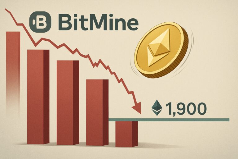 Perdas da BitMine em Ethereum ultrapassam US$ 7,34 bilhões com preço testando suporte de US$ 1.900