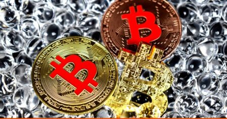 Representação de Bitcoin conectado a uma rede digital de computadores