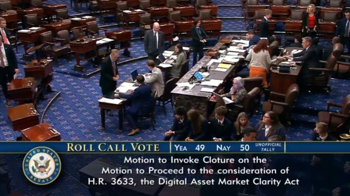 CLARITY Act trava no Senado dos EUA após votação de 49 a 50